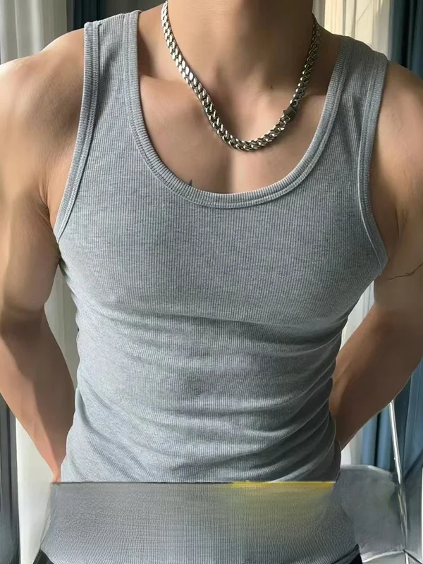 American Retro Heavyweight Cotton Vest Men's Fitness Sport Tightening Summer T-Shirt One-Piece Pure Color Unisex Vest