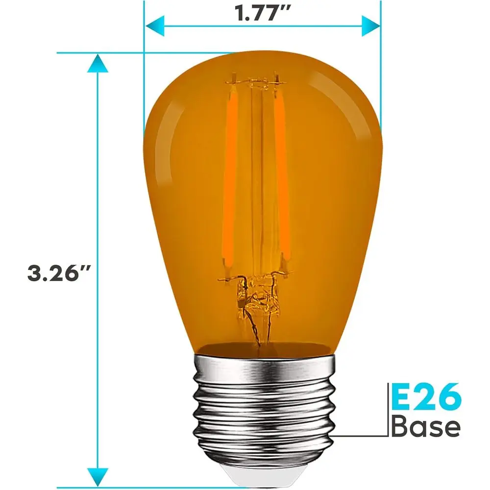 6 عبوات من مصابيح LED برتقالية 0.5 وات، مدرجة في قائمة UL، قاعدة E26، مناسبة لأضواء سلسلة داخلية وخارجية، مثالية للزينة، P