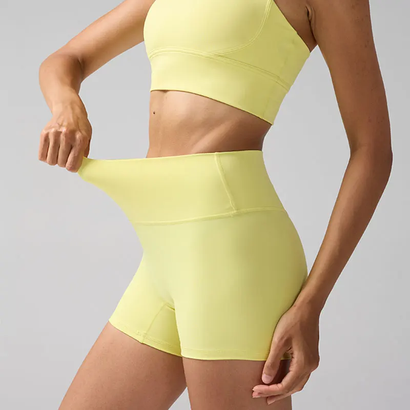 Tinta unita Donna Fitness Sport Yoga Corto Corsa Ciclismo Leggings da donna Pantaloncini da yoga a vita alta traspiranti ad asciugatura rapida