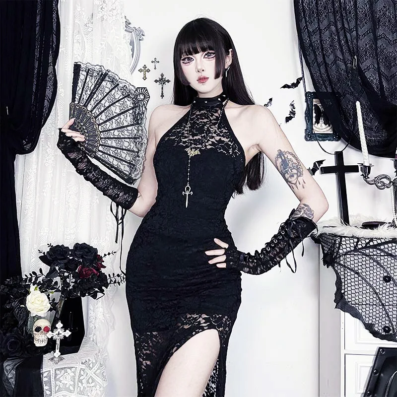 

Subcultural Perspective Ultra Long Lace Dress, Summer New Style, Sexy High Slit Long Dress