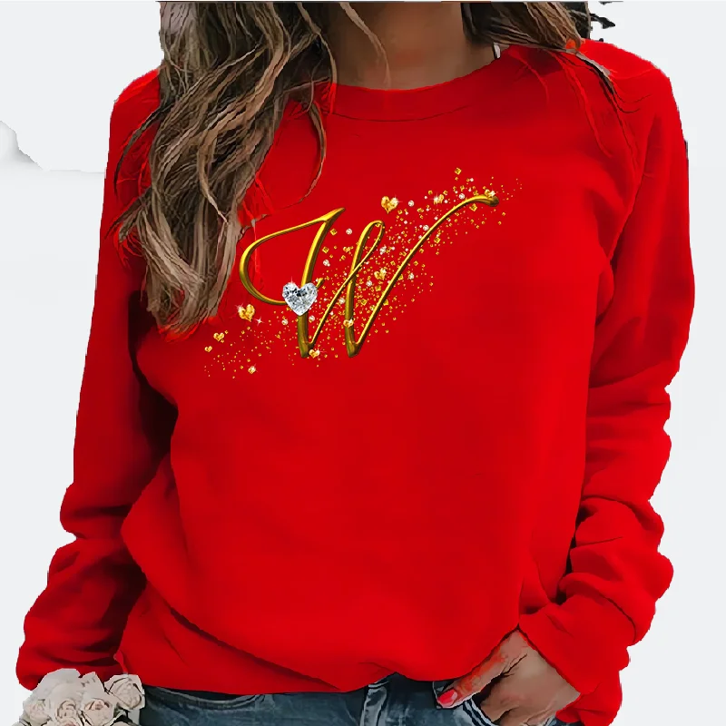 

New Women's Hoodie European Abstract gold Letter Printed Crew-neck Hoodie Sweatshirt Streetwear Women Aesthetic NO.F W