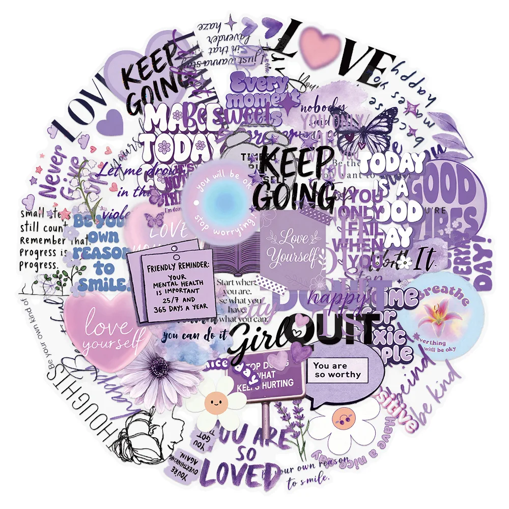 

50PCS Purple Positive Affirmation Stickers Inspirational Self Love DIY Decorable Phone Case iPad Waterproof Stickers Kids Toy