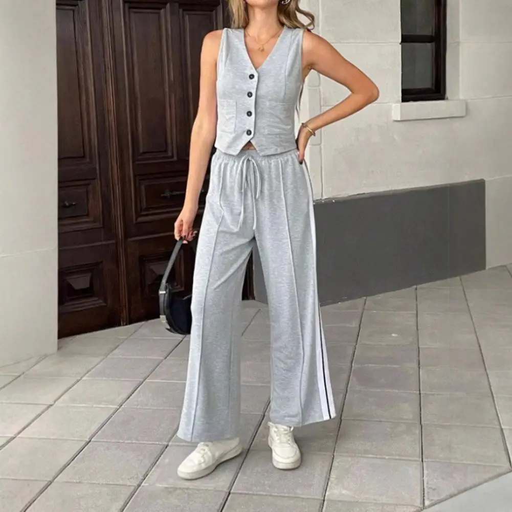 

Striped Fashion Women's Trouser Suits Sleeveless V-Neck Top Vest Straight Pants Sets 2025 Spring Summer Commuter 2 Piece Set