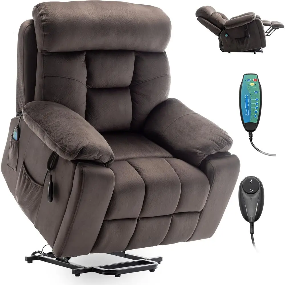

Luxury Reclining Massage Chair with Heat, Velvet Sofa, Dual Remotes, Cup Holders, 160° Recline, Ideal for Living Spaces