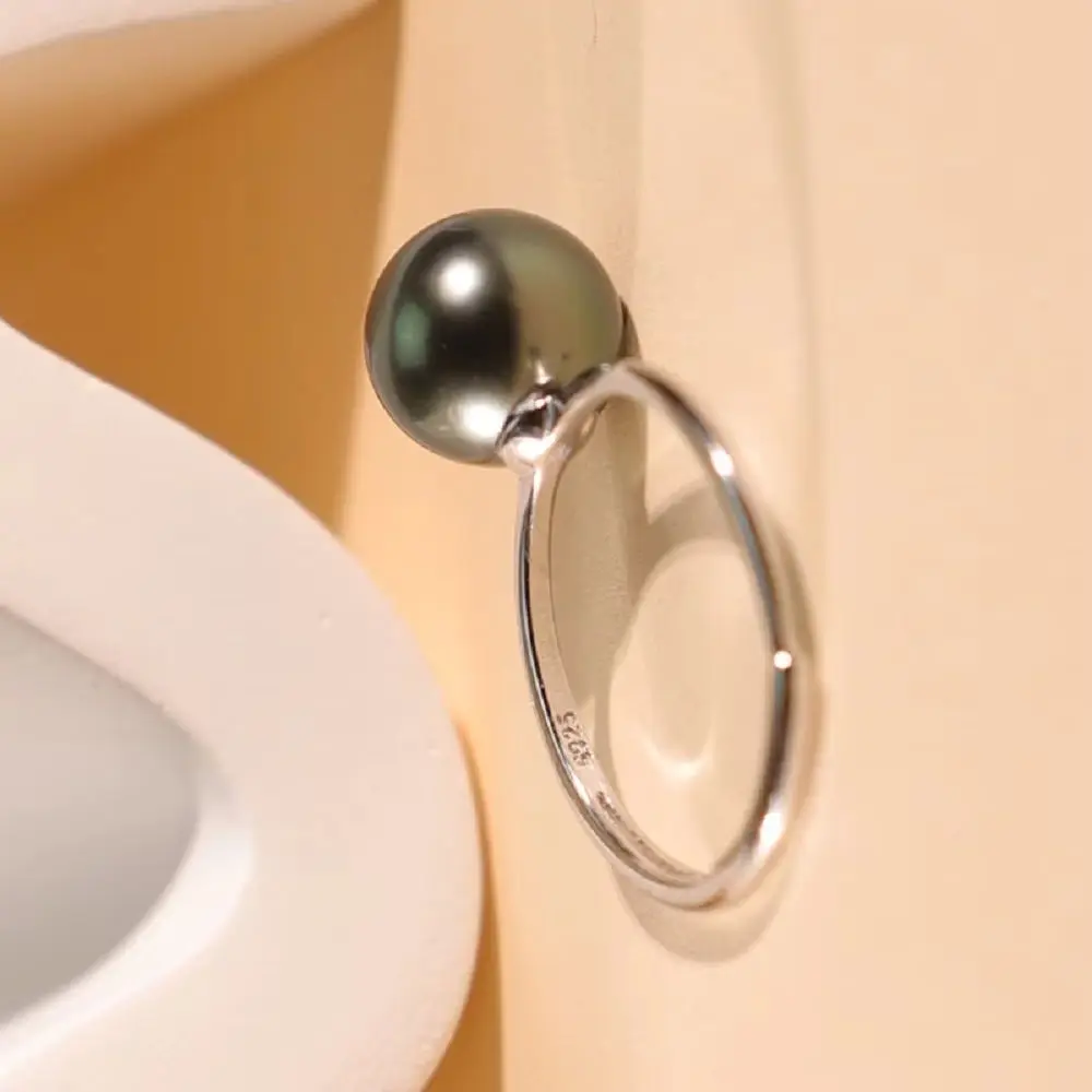 Natural Tahitian Black Pearl AAAA8-9mm Simple and Exquisite Opening Adjustable S925 Silver