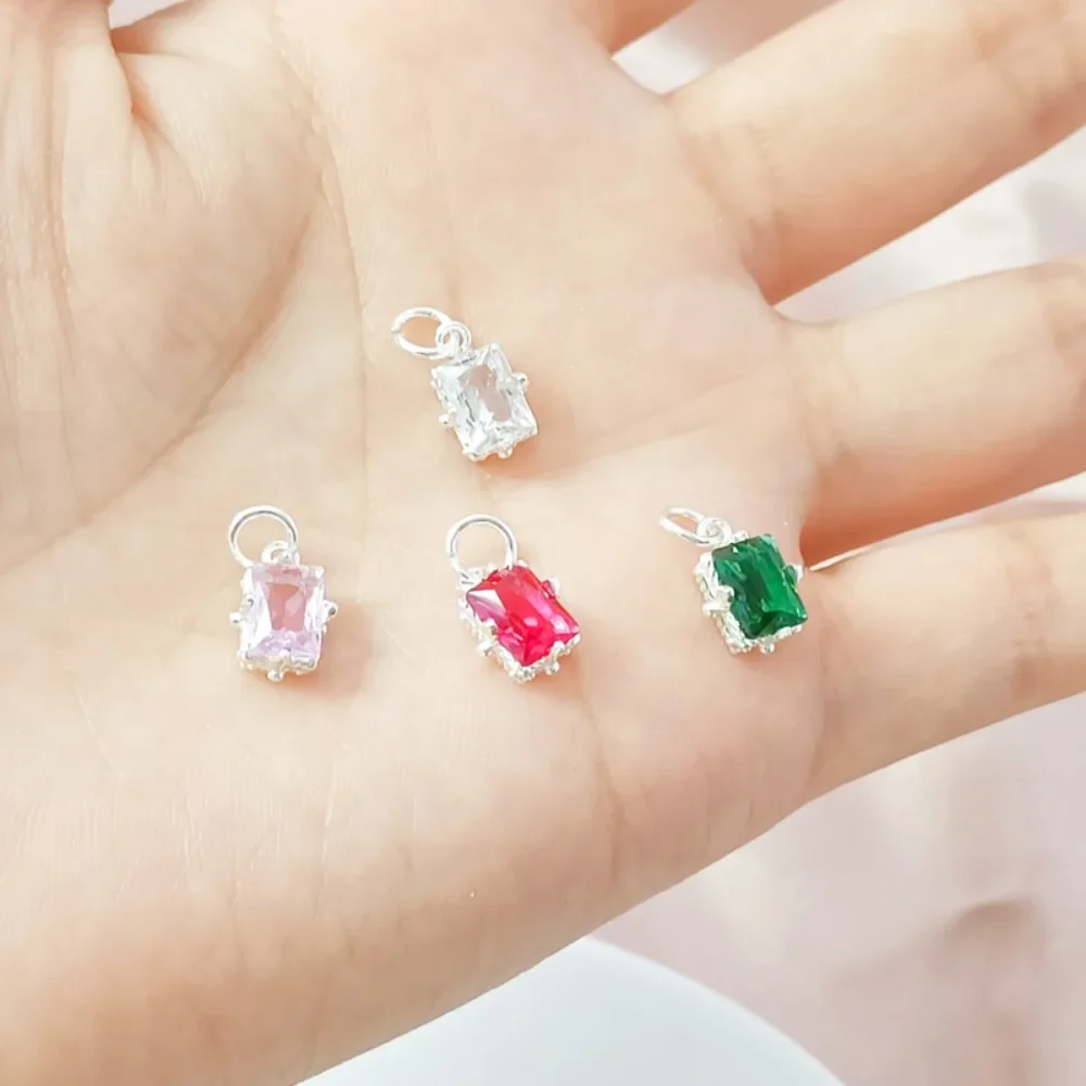 

Copper Plated Silver Colored Zircon Square Pendant DIY Handcrafted Bracelet Pendant, Small Pendant, Earrings and Accessories