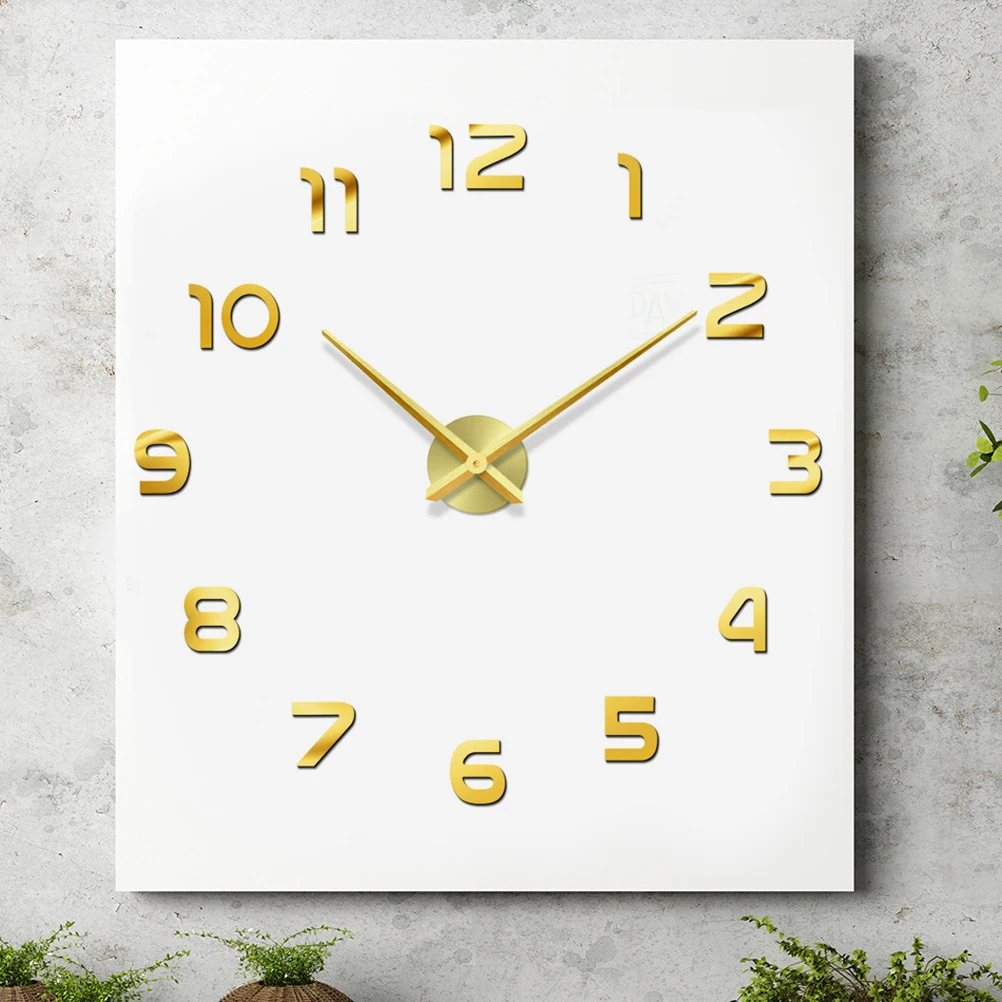 Extra Large Wall Frameless Modern Digital Quartz Self-Adhesive Silent Clock Clear Number Home Living Room Bedroom Office