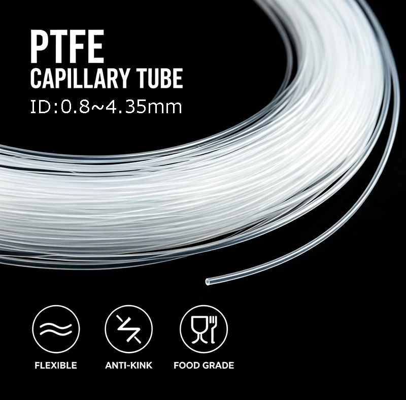 

10/5M ID 0.8/1/1.5/1.58/1.6/2/2.5/3/3.17/4/4.35MM food grade transparent PTFE capillary tube Used for food equipment/laboratory