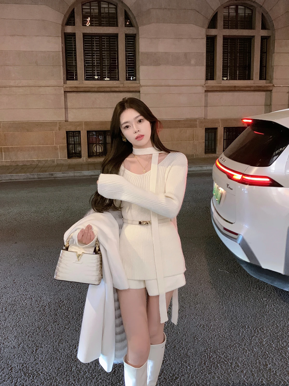 

ByYou Winter New V-Ne Thiened Woolen Knitted Sweater Women's Inner Warm Base irt Sli Commute Sle Slim Fit Nine Sl...