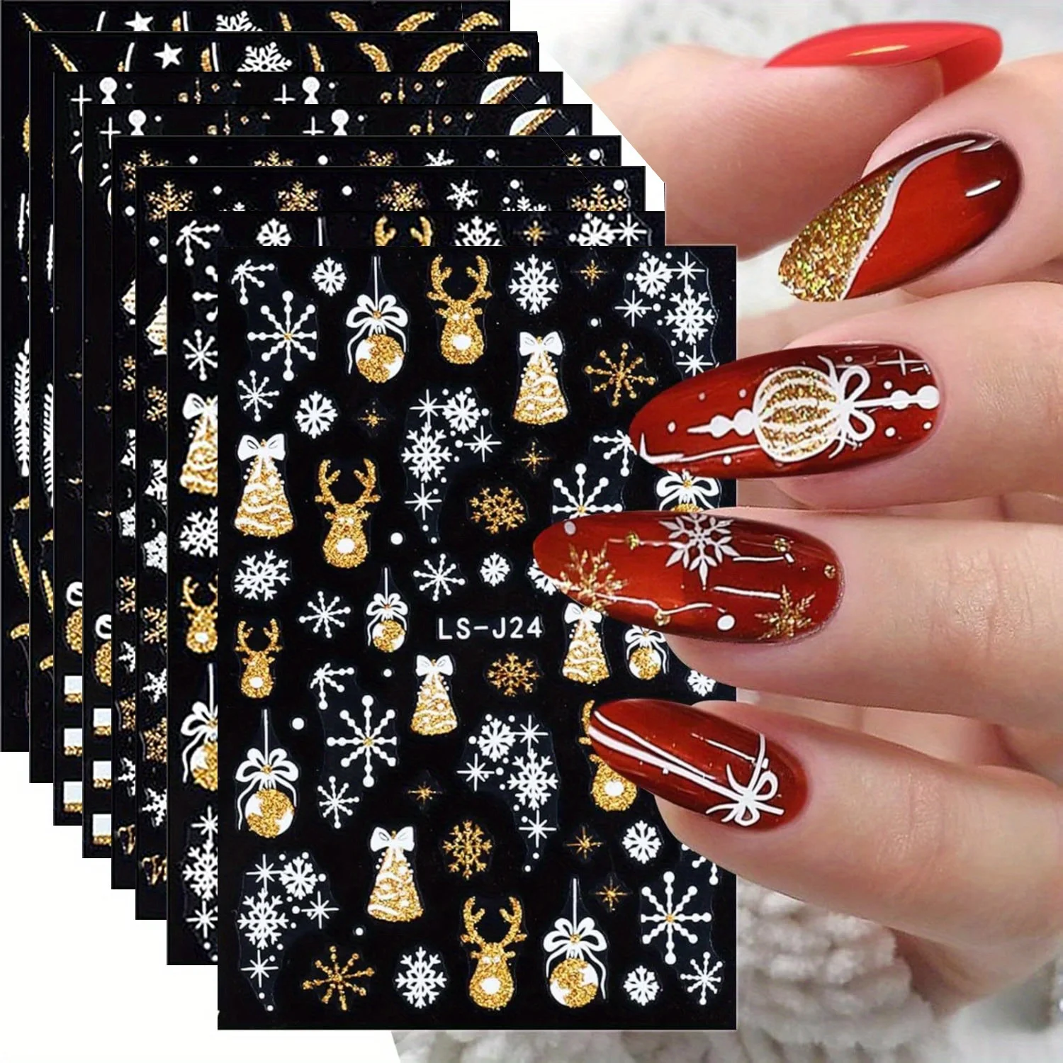 

8 шт. рождественские наклейки для ногтей - самоклеящиеся золотые снежинки, праздничные наклейки для ногтей, зимние украшения для ногтей