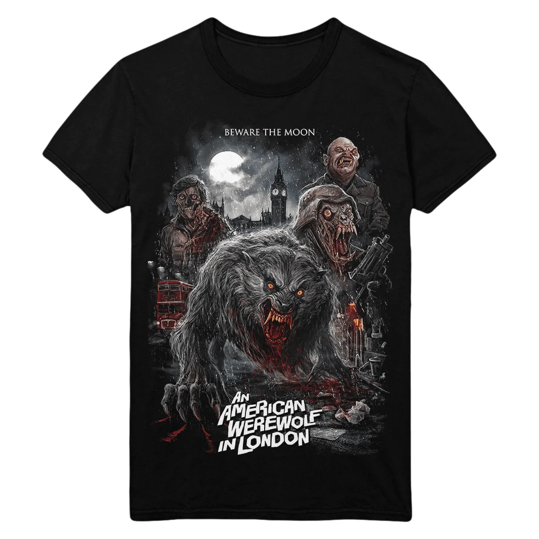 T-shirt noir imprimé Zombie Bloody Wolf été 2026, motif graphique d'horreur Moon City, coupe ample et oversize, manches courtes, style gothique