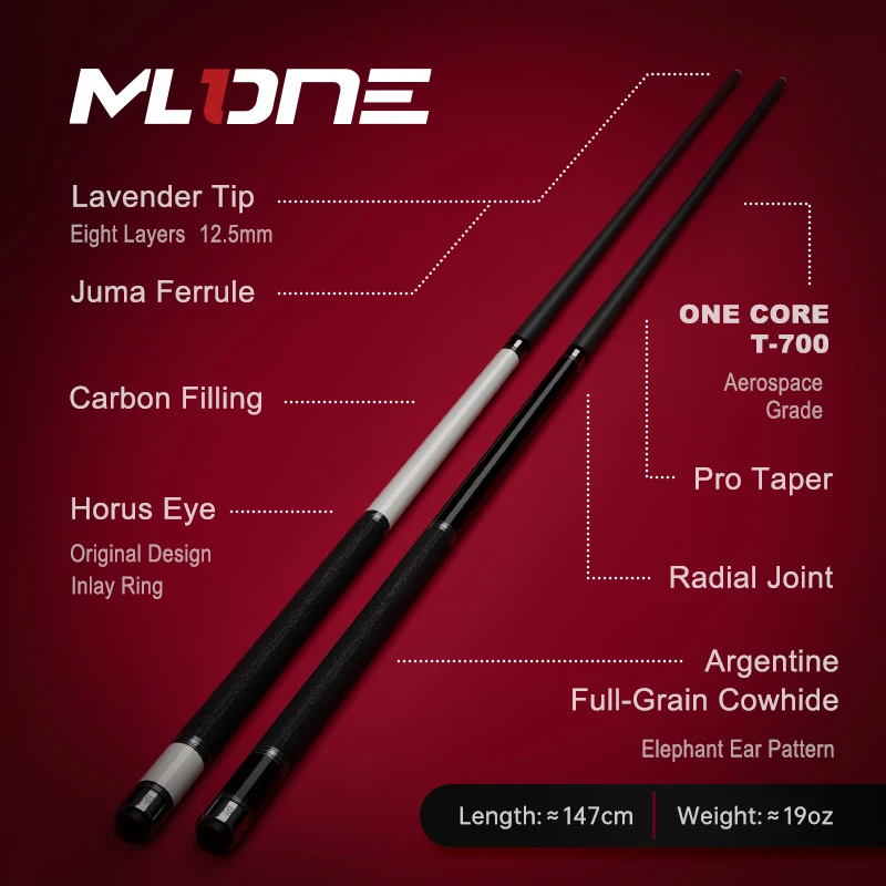 ML-one Carbon Fiber Billiard Pool Cue Stick 12.5mm One-core Shaft Radial Joint Leather Wrap TY Brand Taco De Billar Lavender Tip