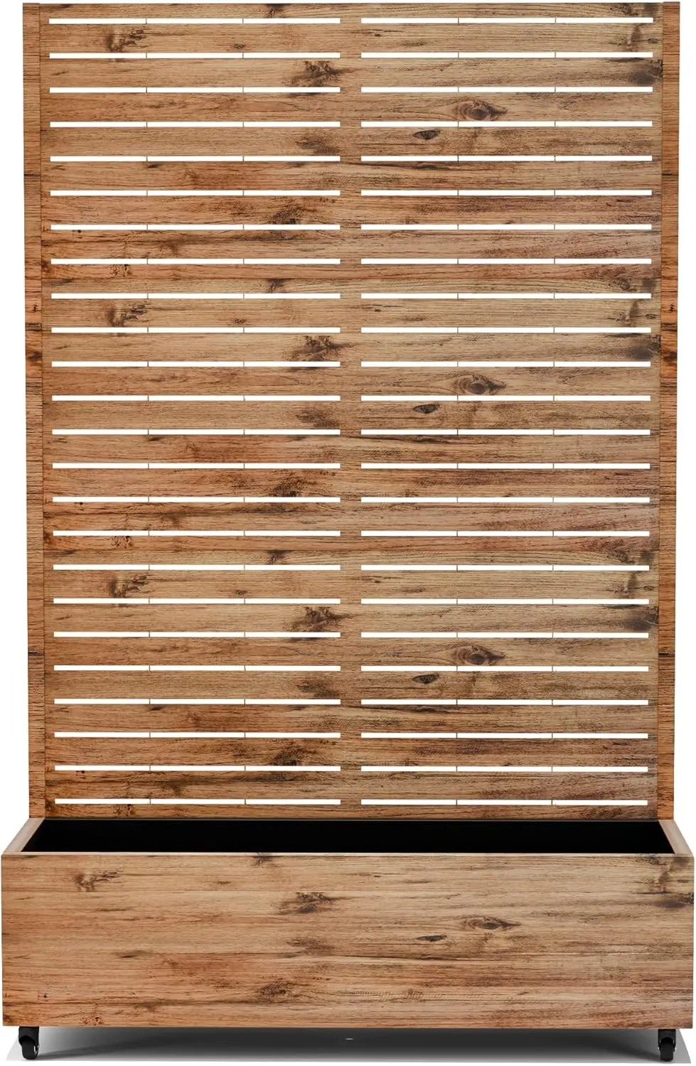 

Поднятая садовая кровать с решеткой и колесами, металлическая приподнятая садовая кровать размером 73 x 47 x 16 дюймов, металлическая кашпо с коричневой деревянной отделкой и рельсой для восхождения