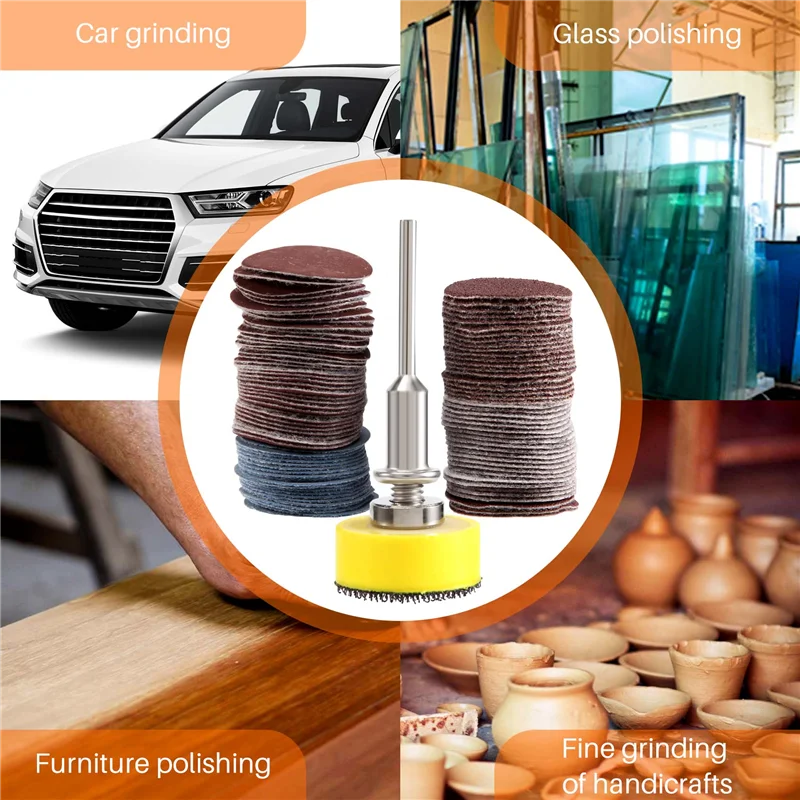 

ABRW-100Pcs 25Mm 1 Inch Sander Disc Sanding Disk 100-3000 Grit Paper With 1Inch Abrasive Polish Pad Plate + 1/8 Inch Shank For D
