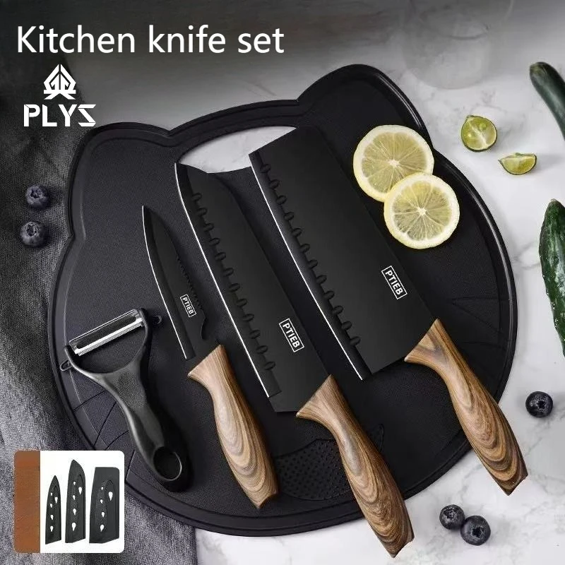 

Набор кухонных ножей из черной стали, 3/4 предмета, высококачественный нож шеф-повара, нож для очистки мяса, нож для приготовления пищи, набор инструментов из нержавеющей стали