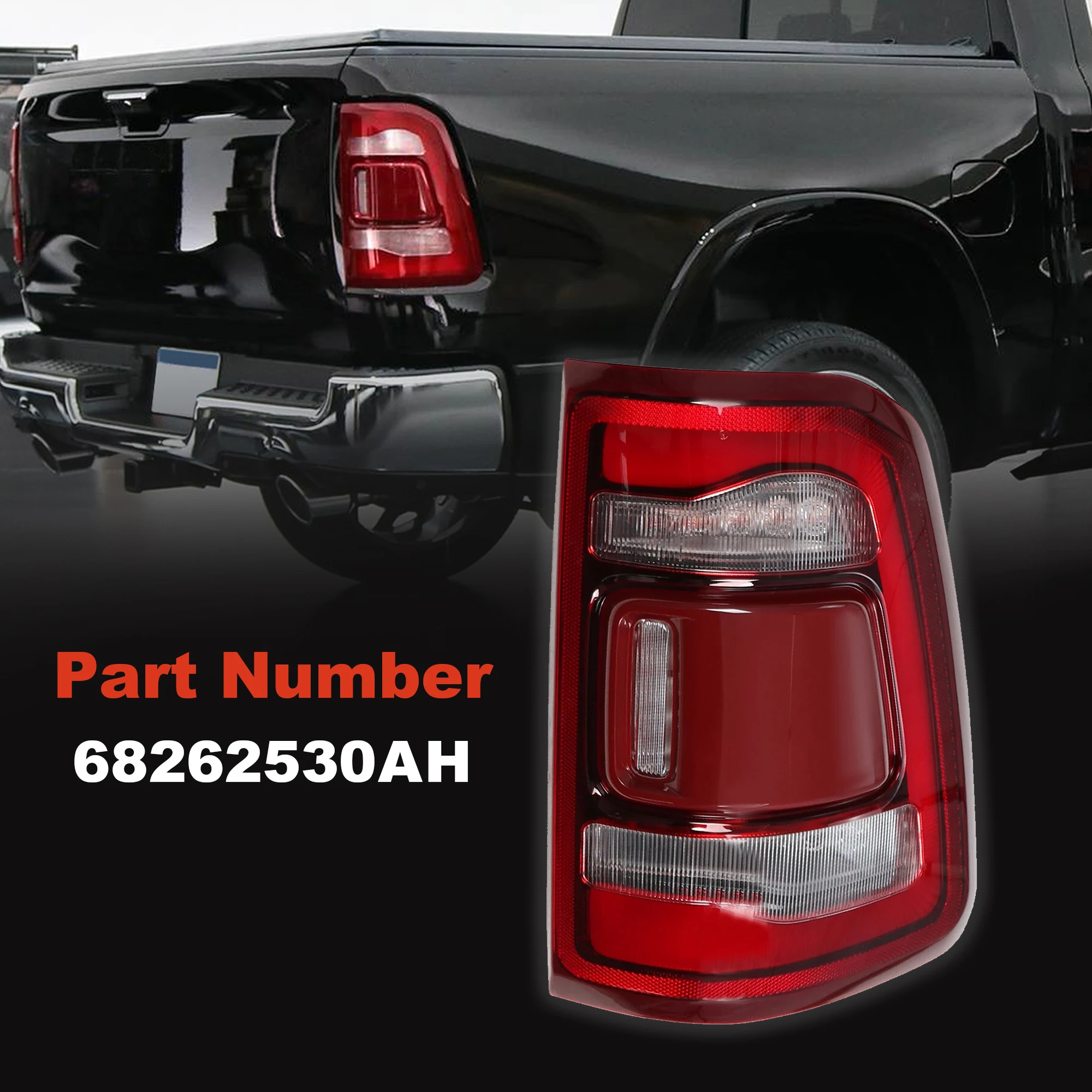1 Pcs Car Taillights With Blind Spot Monitoring, Right Side, Red Background. For 2019-2023 Dodge RAM 1500 68262530AE
