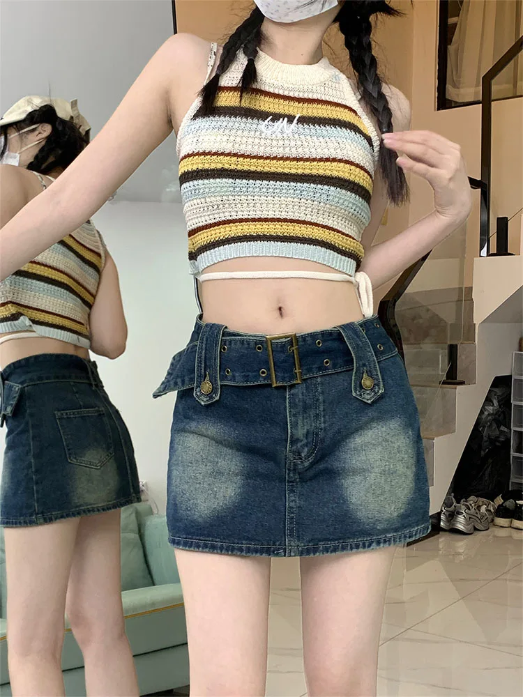 

High Waist A-Line Skirt Women's Denim Skirt Slimming Loose Fit Vintage Design ort Skirt Pants for plus Size