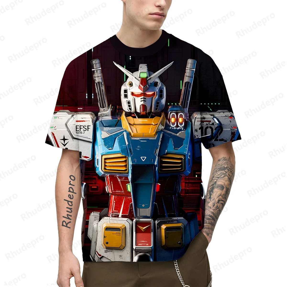 เสื้อยืดรุ่น GUNDAM เสื้อคอสเพลย์สั้น2024ผู้ชายเสื้อยืดฮิปฮอปใหม่เทรนด์สไตล์ฮาราจูกุแขนสั้น100-5XL Y2k ผู้ชาย