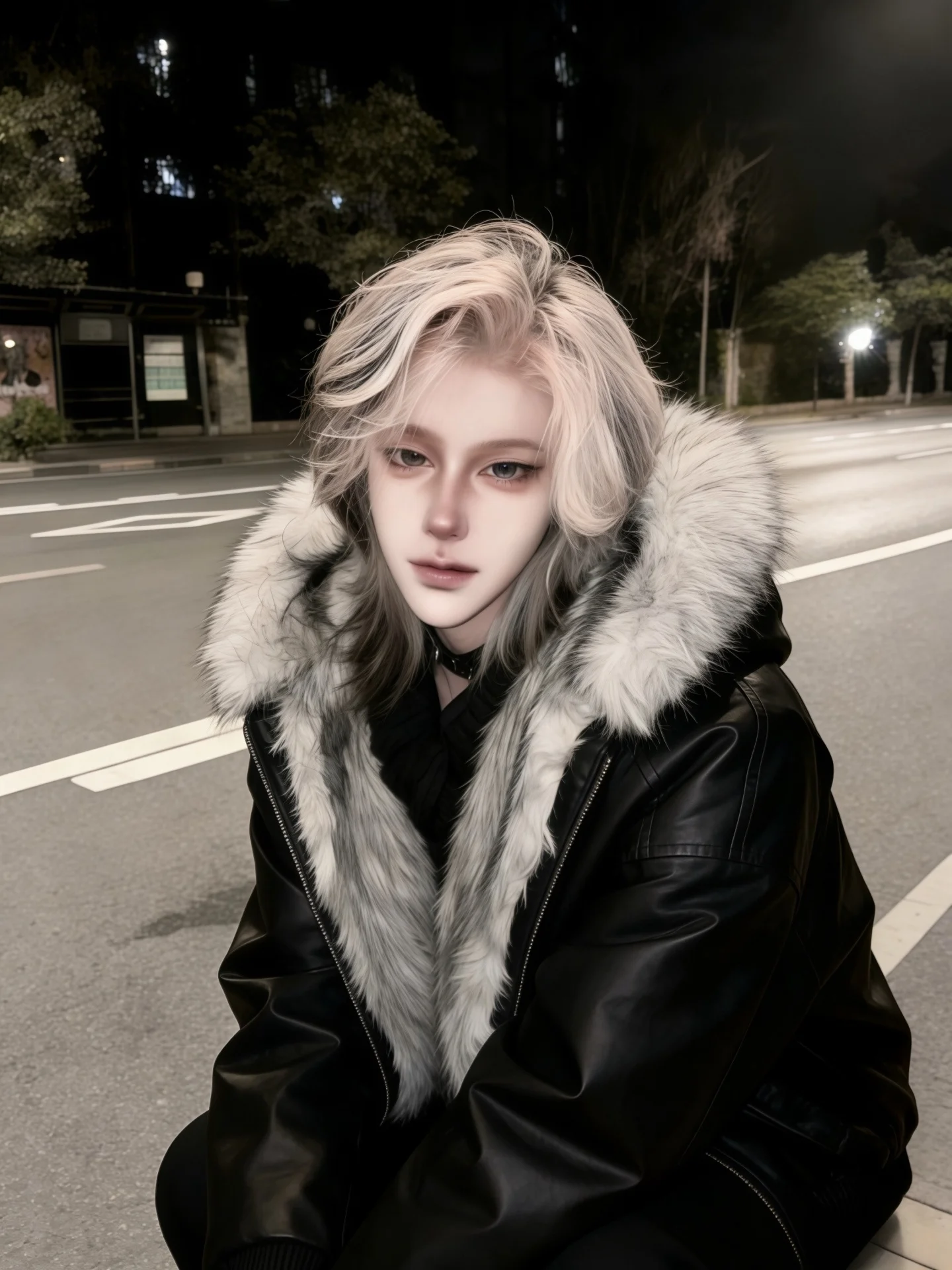 

Men's Thiened PU Leather Fur Coat Winter Warm Hooded Zipper Closure Color Long Sve Casual Outerwear