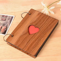DIY Album Wood Cover Anniversary Scrapbook 6 inches Self-Adhesive Picture Book with Black Page for Couple Graduation Travel Love