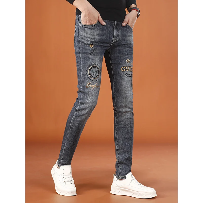 

Retro Embroidered Printed Pants Men's Light Luxury Trend 2025 New Autumn High end Elastic Small Foot Pants