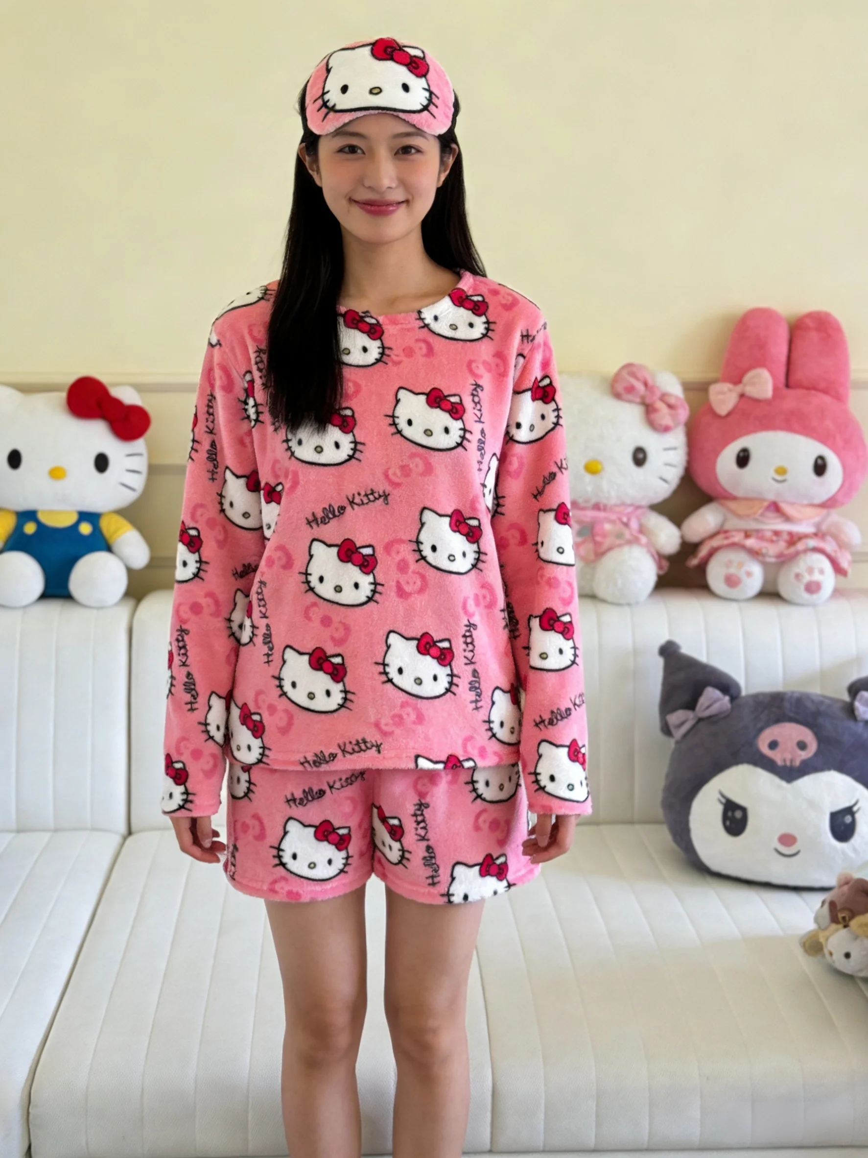 

Hello Kitty Flannel Pajama Set, Peach Short Set Outfit, Y2K Bestie Matching Set, Party OOTD! Perfect Holiday Gift!