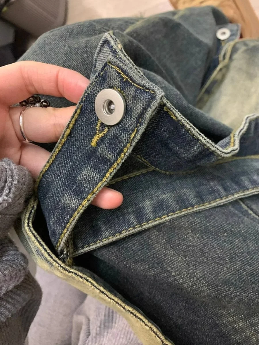 جينز ريترو أمريكي هاي ستريت المتعثر من قماش الدنيم للرجال لربيع وخريف تصميم جديد صناعة ثقيلة صغيرة كرو هاومي مستقيمة...