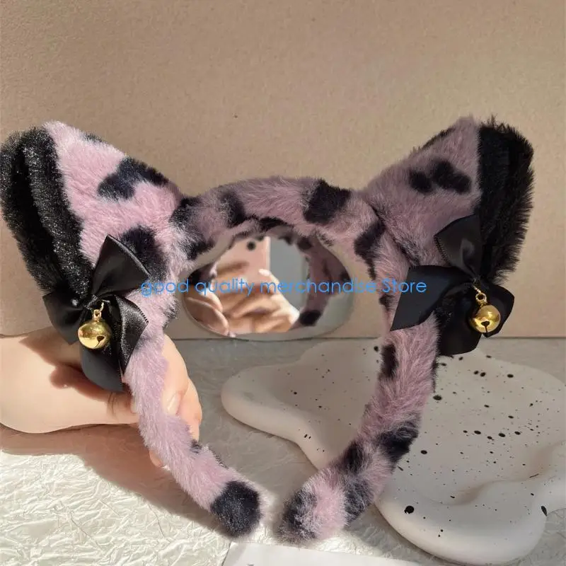Y5JD-orejas gato peludas únicas con campanas, accesorio para cabello felpa suave, adición divertida para fiestas