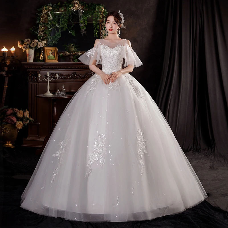 

VLNUO NISA Robe De Mariee Vestidos Tull Wedding Dress Short Sleeve Fashion Simple Korean Vestido De Novia Bride Gowns 2022 New