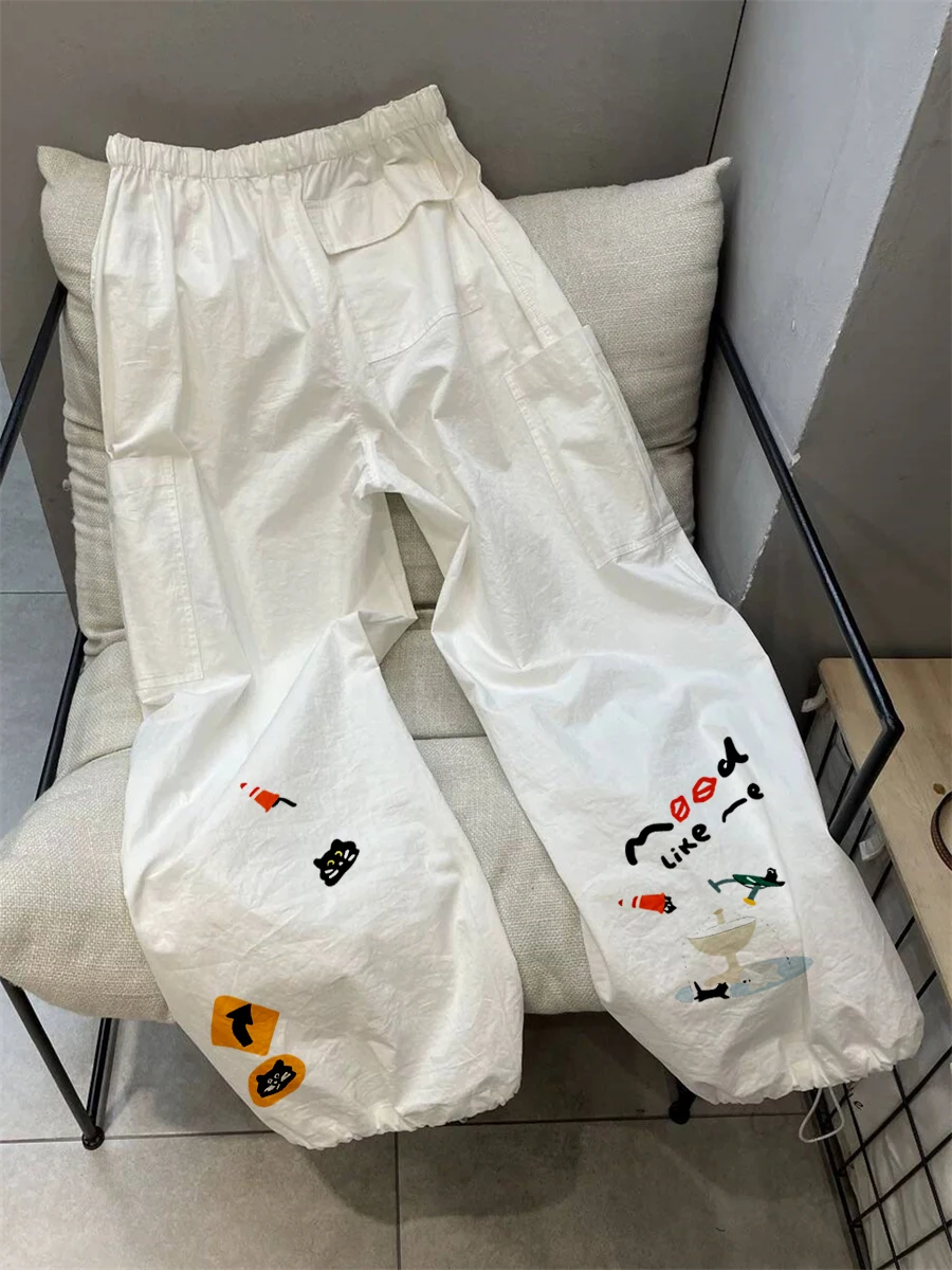 Creatieve bedrukte werkbroek met stringmanchetten voor mannen en vrouwen Hoge taille Rechte pijpen Sle Zomer Faion Casual broek