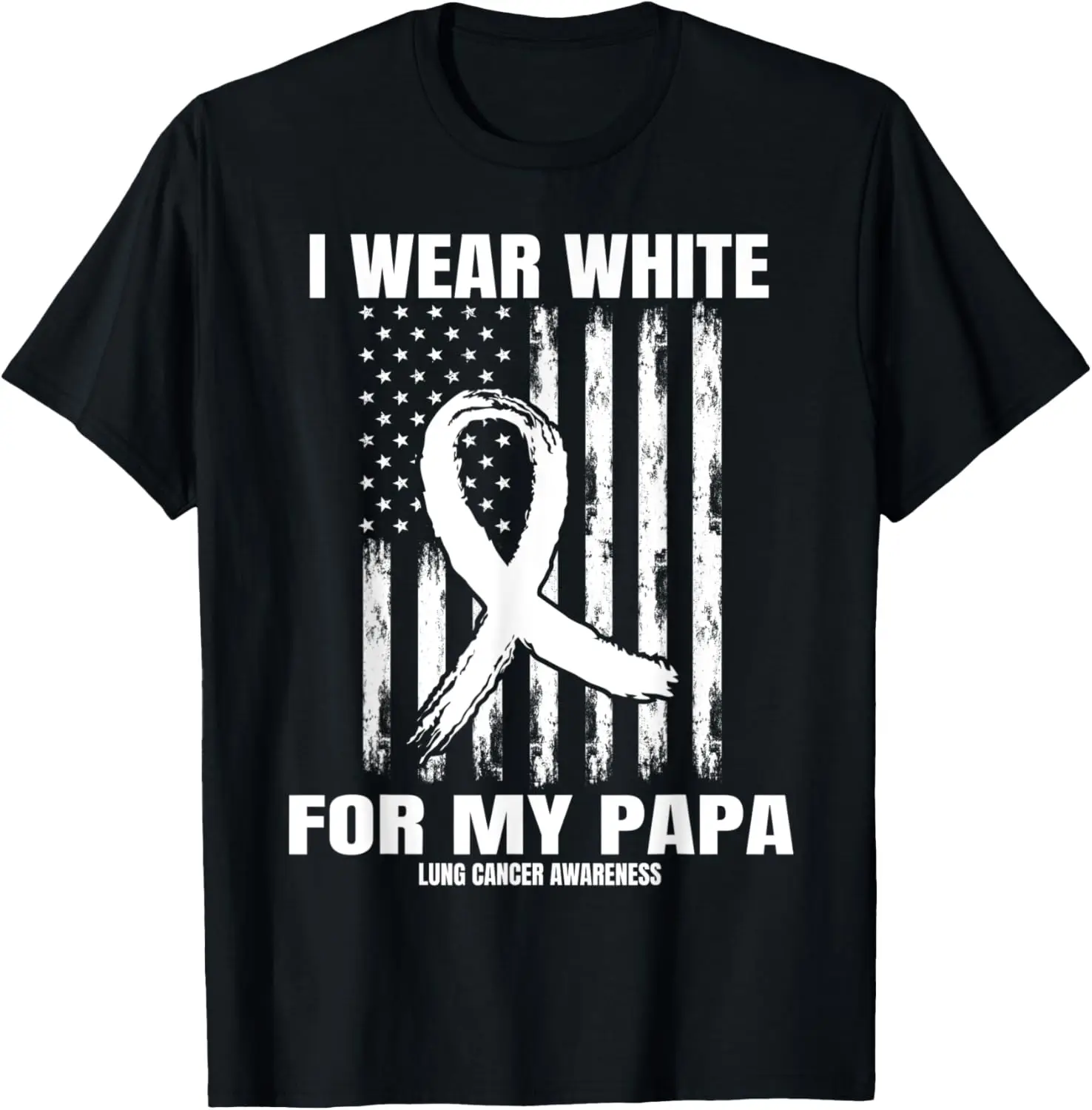 

I Wear White For My Papa Lung Cancer Awareness Flag Graphic T-Shirt