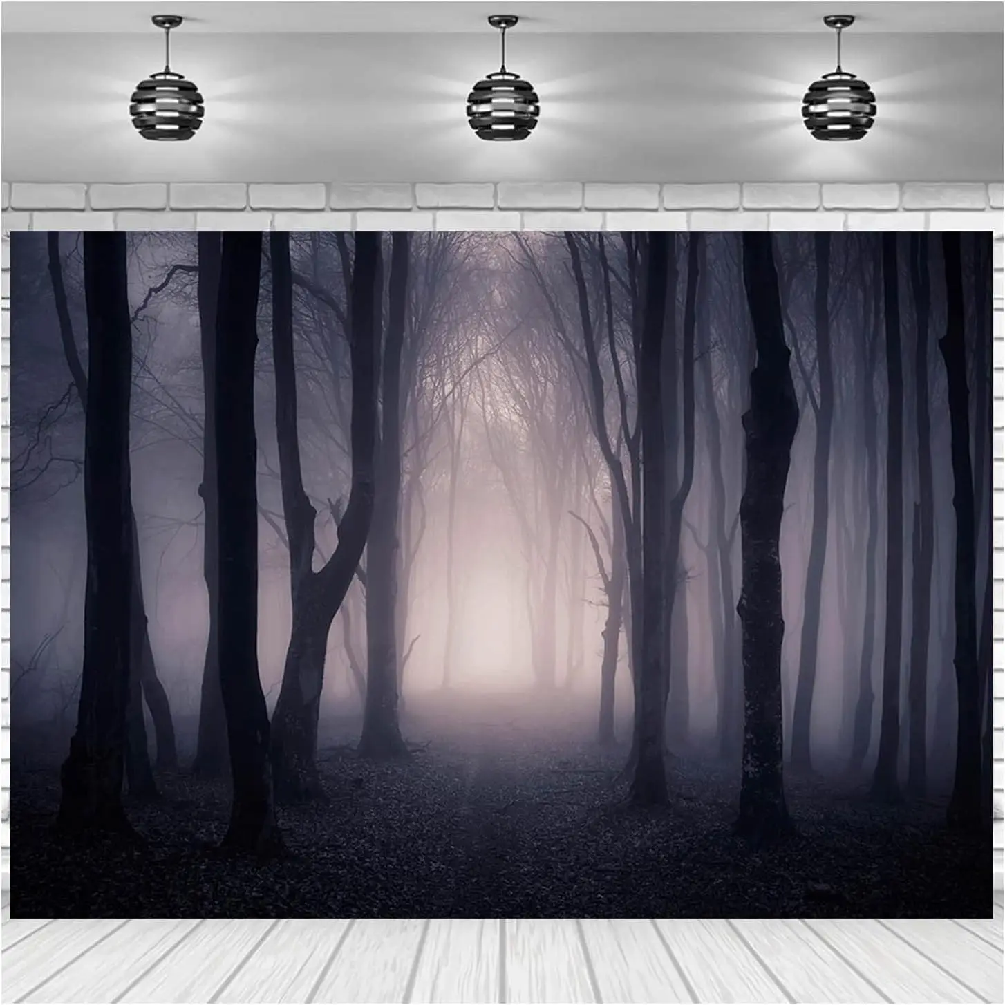 ภาพสยองขวัญพื้นหลังสำหรับการถ่ายภาพวันฮาโลวีนป่าหมอกทำจากไม้สำหรับเด็กวันเกิดของทารกแรกเกิดฉากหลังรูปภาพสำหรับอาบน้ำอุปกรณ์ประกอบฉากในสตูดิโอ