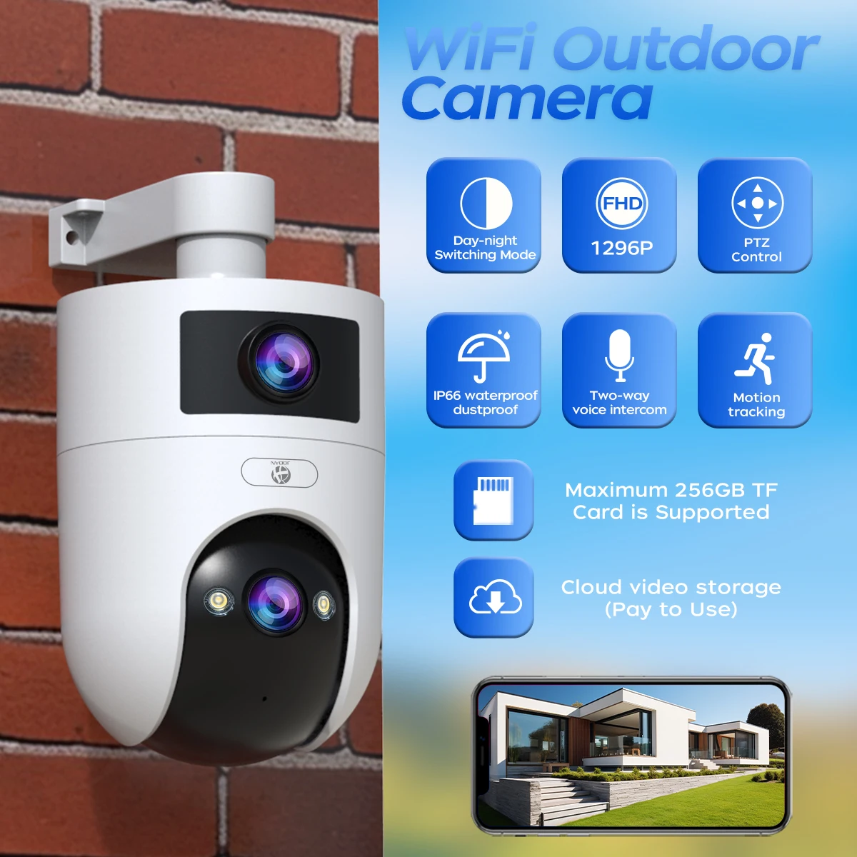 

JOOAN 1296P WiFi PTZ Camera Outdoor Dual Screen Auto Tracking Color Night Vision Waterproof Security IP Camera