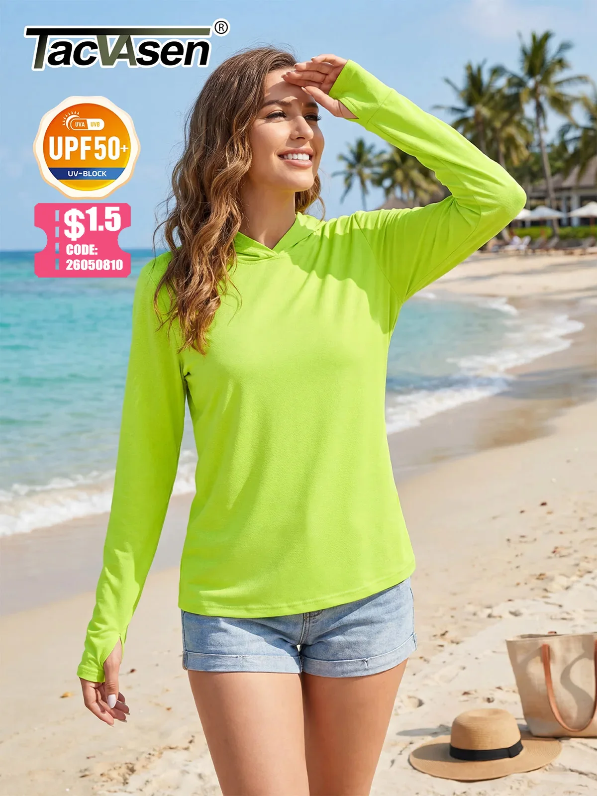 TACVASEN UPF 50+ UV/Sun Protection Outdoor Hooded T-shirt Women's Long Sleeve Hoodie Shirt Fishing Hiking Tee Shirts Pullover