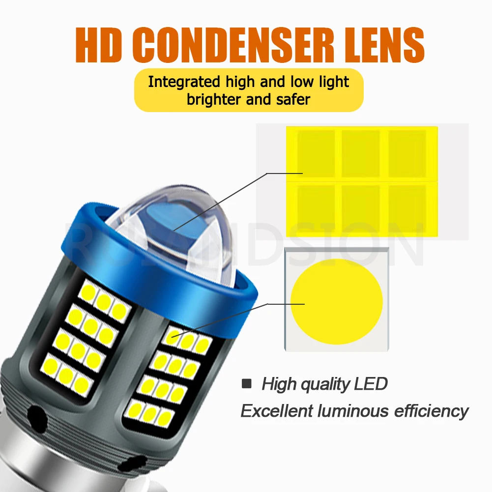 Ruiandsion P45T R2 BA20D LED Bulbs Motorcycle Hi Lo and Fog Lights 30W Halogen Replacement 12-80V 12V 24V 48V White Projector