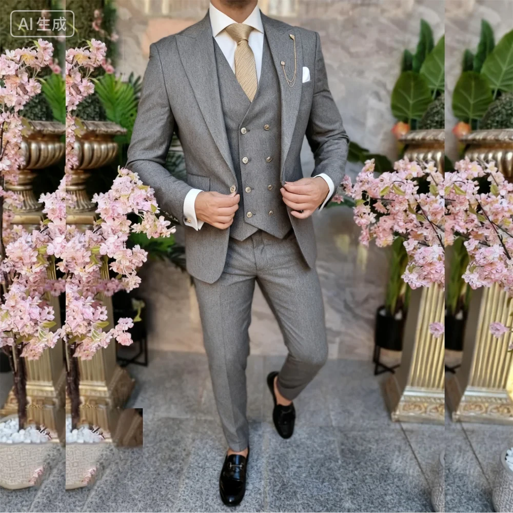 Lindo الأرجواني الرجال سهرة فريدة من نوعها واحدة الصدر التلبيب متكرر غرامة المجهزة خطة طول منتظم 3 قطعة سترة السراويل سترة مجموعة