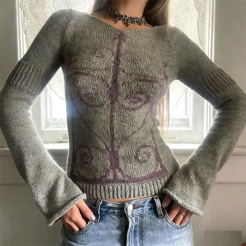 

Autumn Winter Retro Ins Style Fashion Knitwear Dark Style Foreign Trade Laid-Back Long Sleeve Y2g Pullover Sweater Top Women