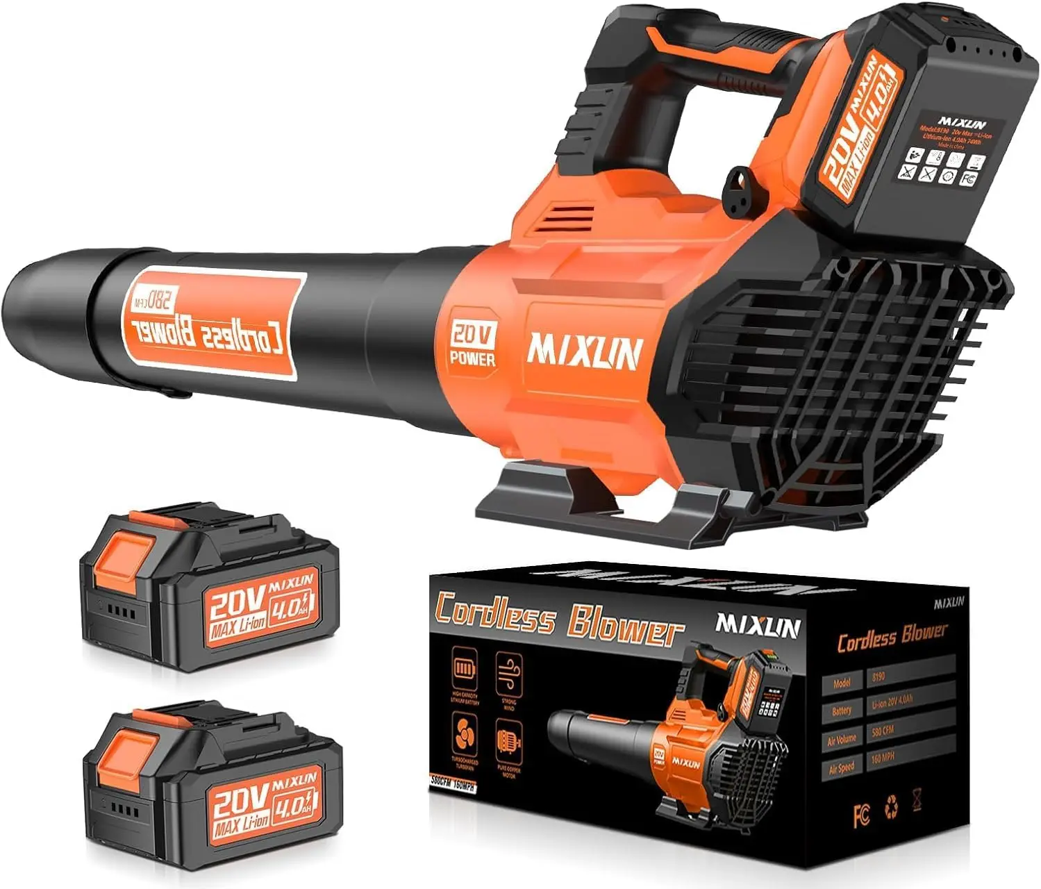 

Cordless - 580CFM/160MPH Electric Leaf Blower, 2 X 4.0Ah Battery and Charger with Shoulder Strap and 3 Speed Modes