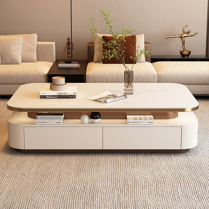 Nordic Living Room Coffee Table Unique Aesthetic Rectangular Minimalist Coffee Table Storage Magazine Mesa Centro Furnitures