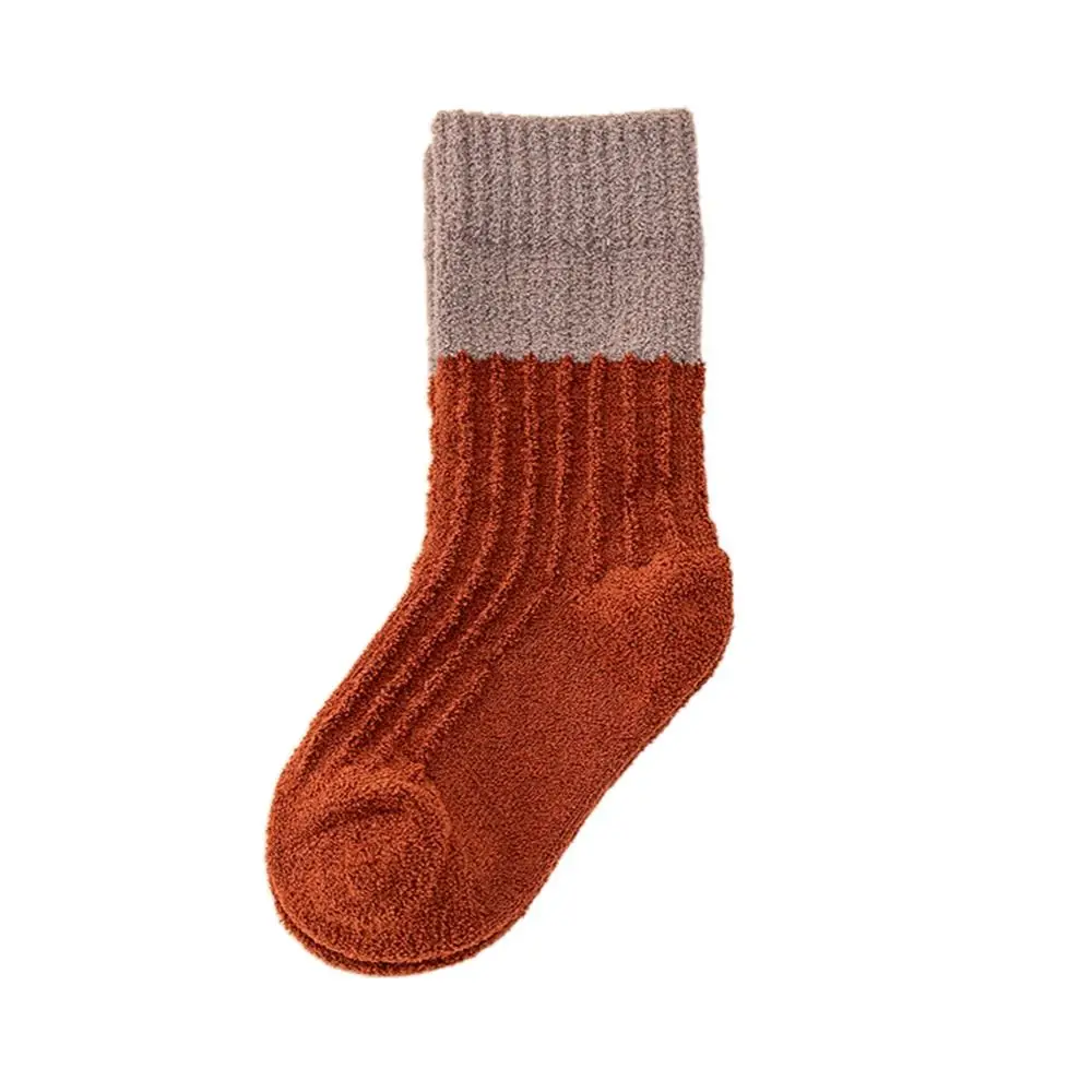 

Soft Gifts Patchwork Color Autumn Winter Coral Fleece Indoor Socks Socks Mid Tube Socks Floor Socks Striped Socks