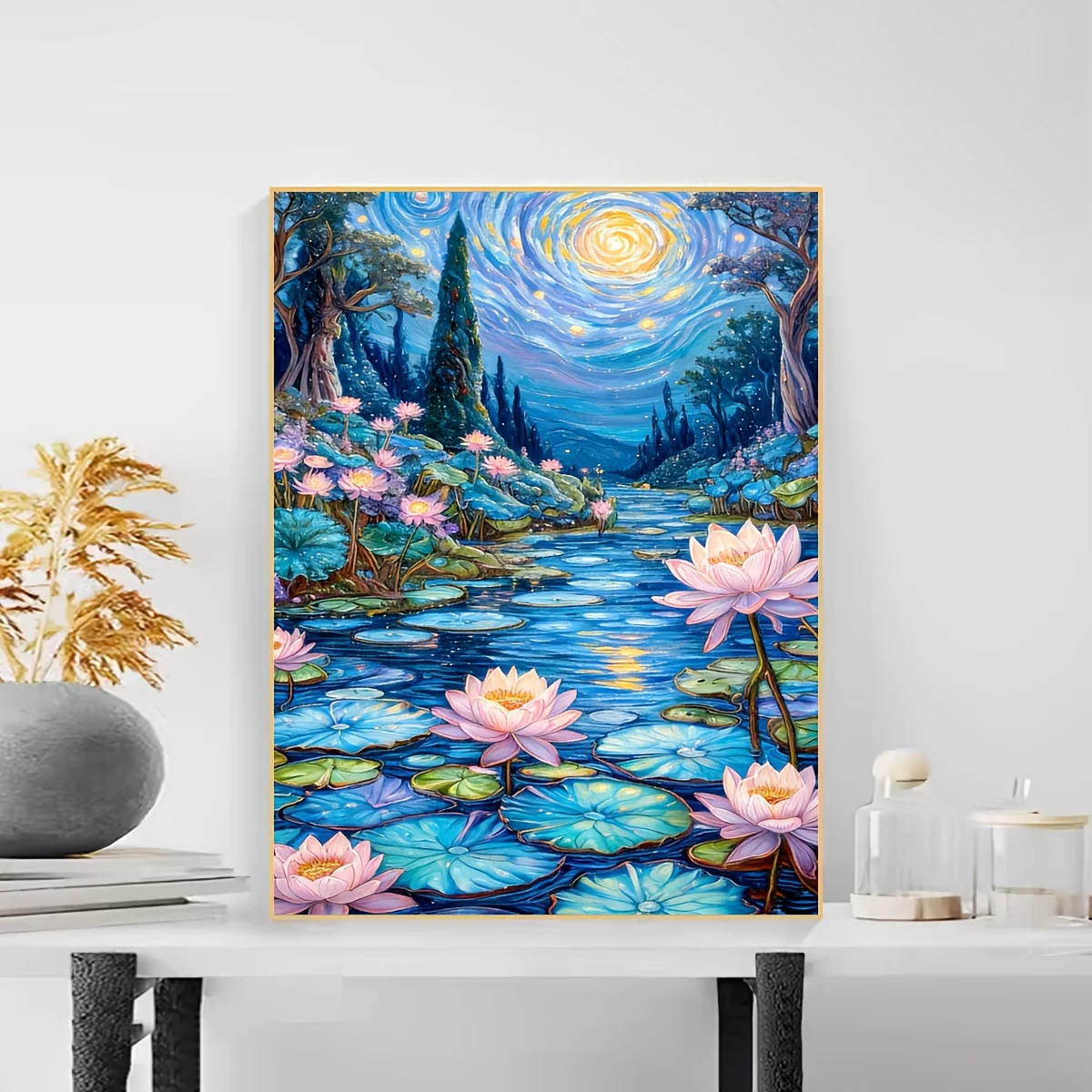 

500/1000/1200/2000PCS Puzzles for Adults Lotus Pattern Under The Starry Sky,Jigsaw Puzzles Brain Challenge Game Gift Home Decor