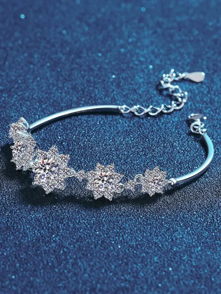 أزياء مويسانيتي سحر سوار جودة عالية S925 الفضة عباد الشمس أساور قابل للتعديل الإسورة للنساء غرامة مجوهرات مع #2