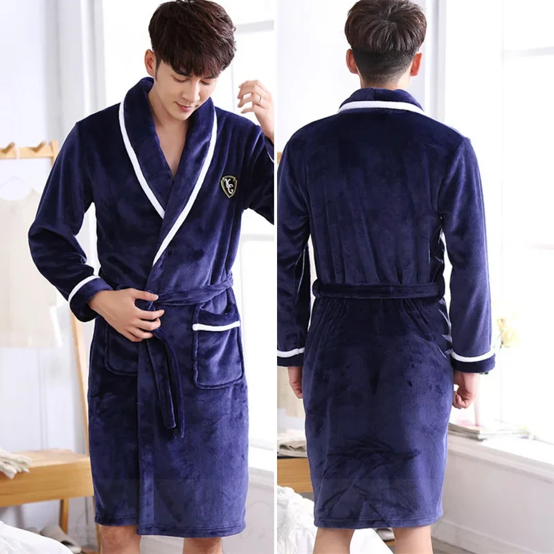 Plus size grosso flanela masculino robe kimono roupão de banho coral velo pijamas roupas para casa outono inverno roupa de dormir lounge wear