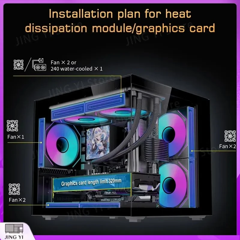 ATX Gaming PC Case RGB Computer Chassis Tower Desktop Cabinet with Fan High Airflow Mid Tower CPU Housing for DIY Build