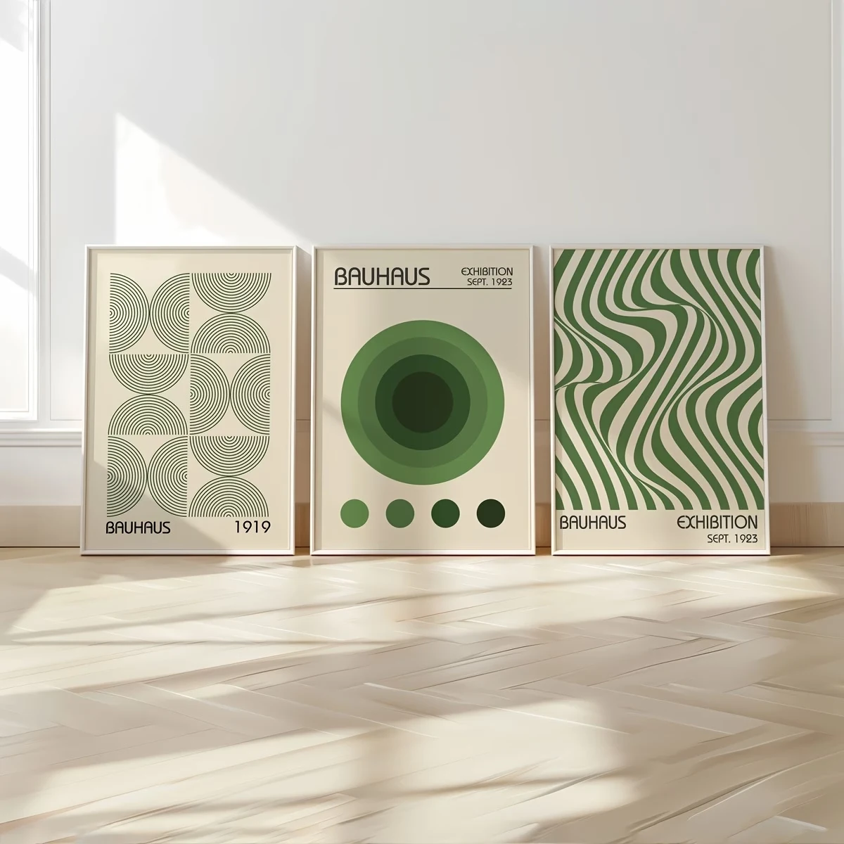 3pcs Minimalist Green  Bauhaus Exhibition Wall Art Print Canvas Painting Poster Picture For Bedroom,Living Room Home Decor