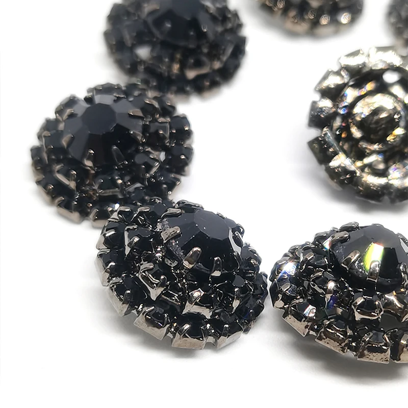 High Quality Black Rhinestone Buttons Of Clothing Elegant Handmade Decor Metal Button Of Women Coat Sewing Accessories DIY 6pcs