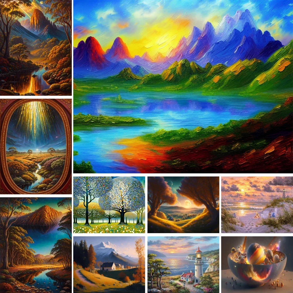 

589622 Fantasy Nature Landscape Coloring By Numbers Painting Package Acrylic Paints 50*70 Canvas Pictures