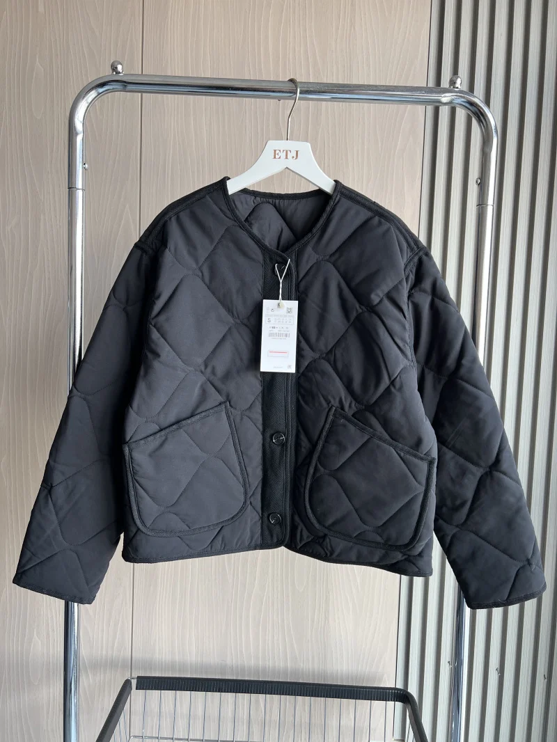 

Women Vintage Quilted Jacket Spring Loose Fit Cotton Padded Casual Coat Crewneck Streetwear