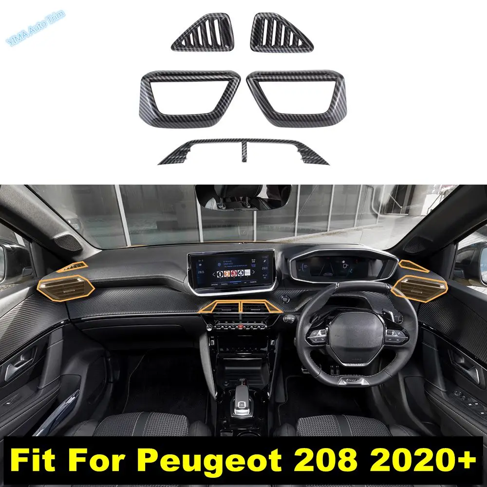 

Carbon Fiber Dashboard Front AC Air Conditioning Vents Outlet Frame Cover Trim For Peugeot 208 2020 - 2025 Accessories Interior