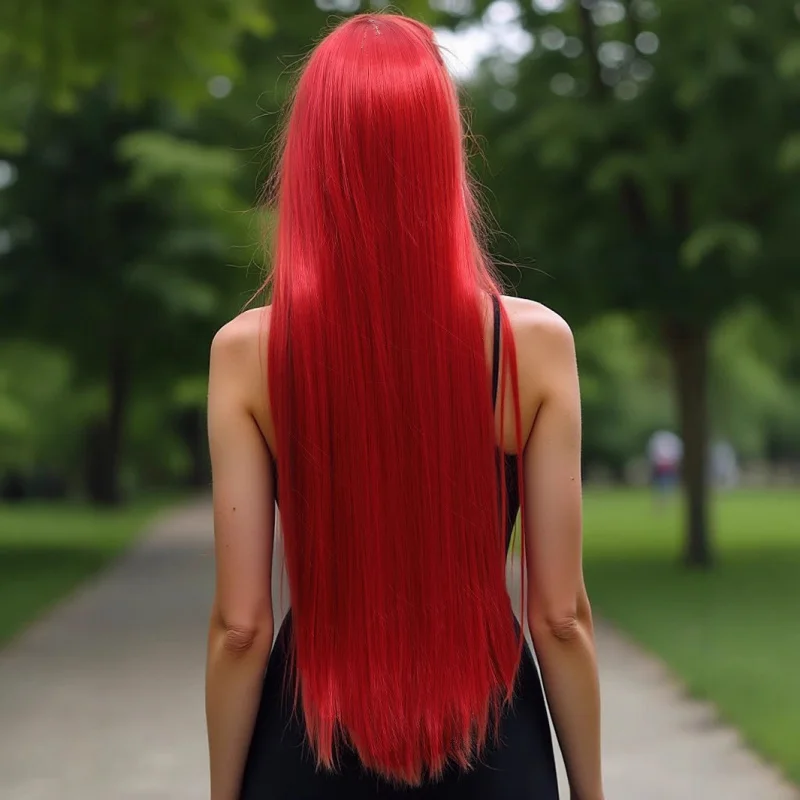 باروكة أنمي طويلة للديكور، شعر مستعار طويل مستقيم بنصف ونصف شعر مستعار أحمر ورمادي طويل